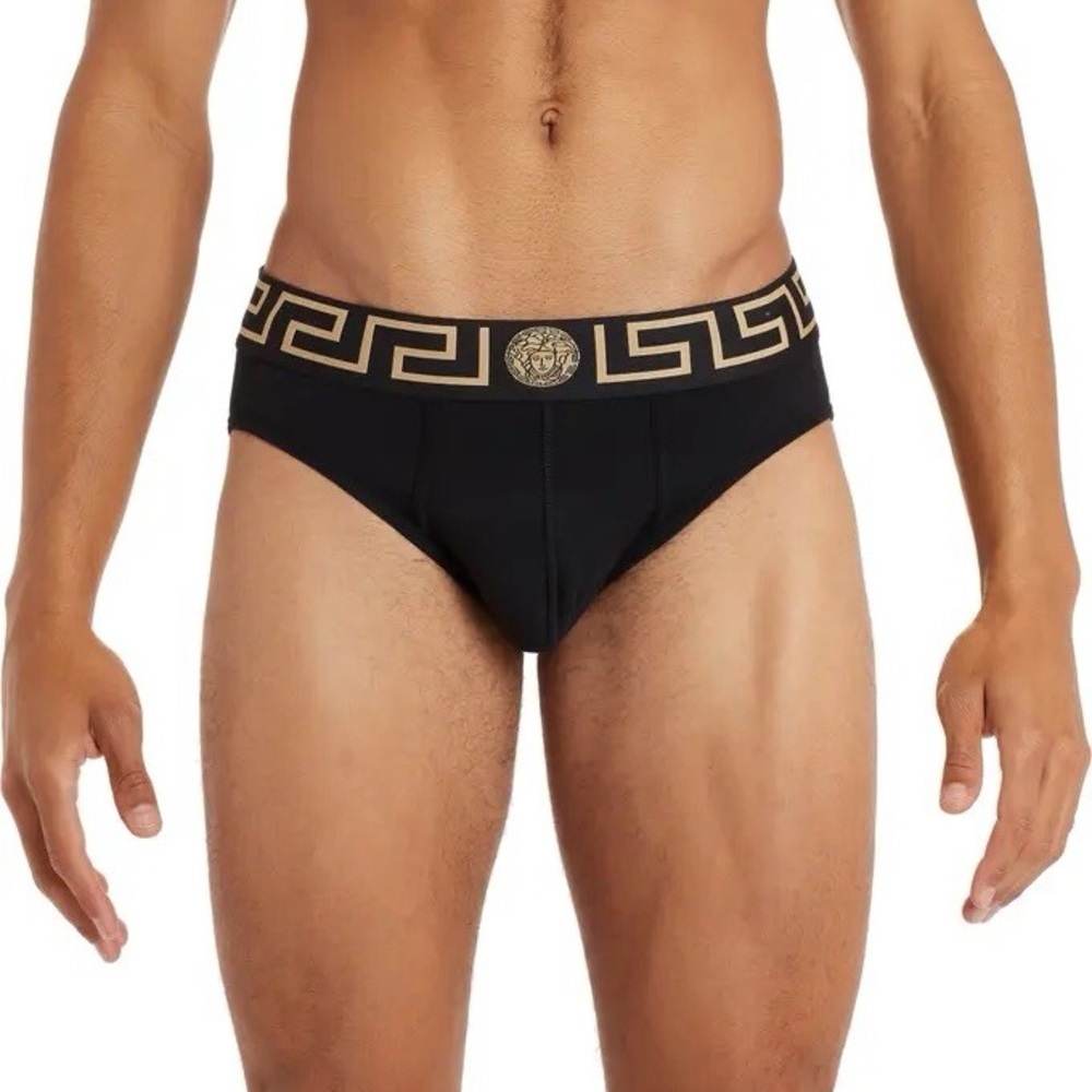 Versace Breca Border Briefs Black Underwear NWOT